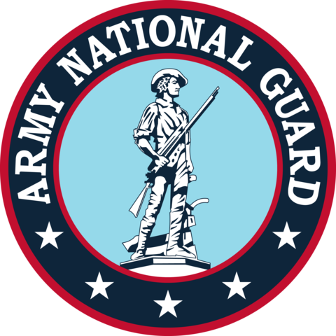 U.S. Army National Guard Seal With light blue background and minute man soldier.